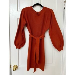 burnt orange belted sweater dress size S